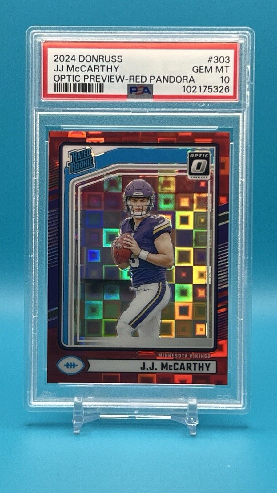 2024 Donruss Optic Preview Red Pandora JJ McCarthy Rated Rookie PSA 10 GEM MINT