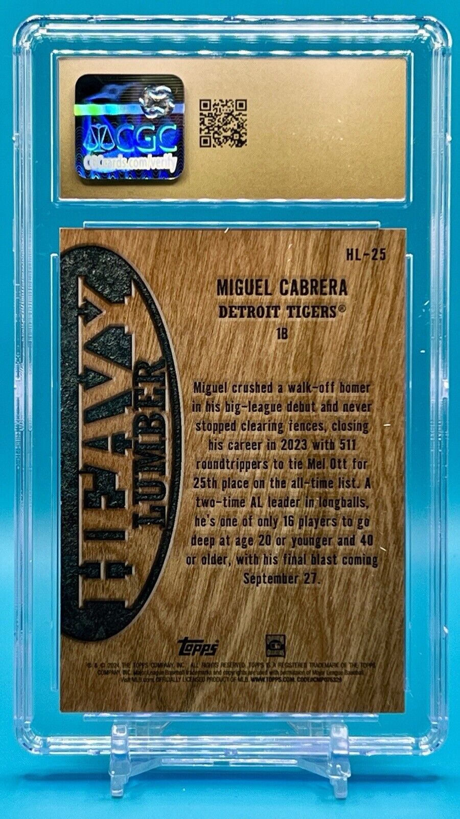 CGC Pristine 10! 2024 Topps Heavy Lumber Miguel Cabrera – Ultra-Rare Wood card