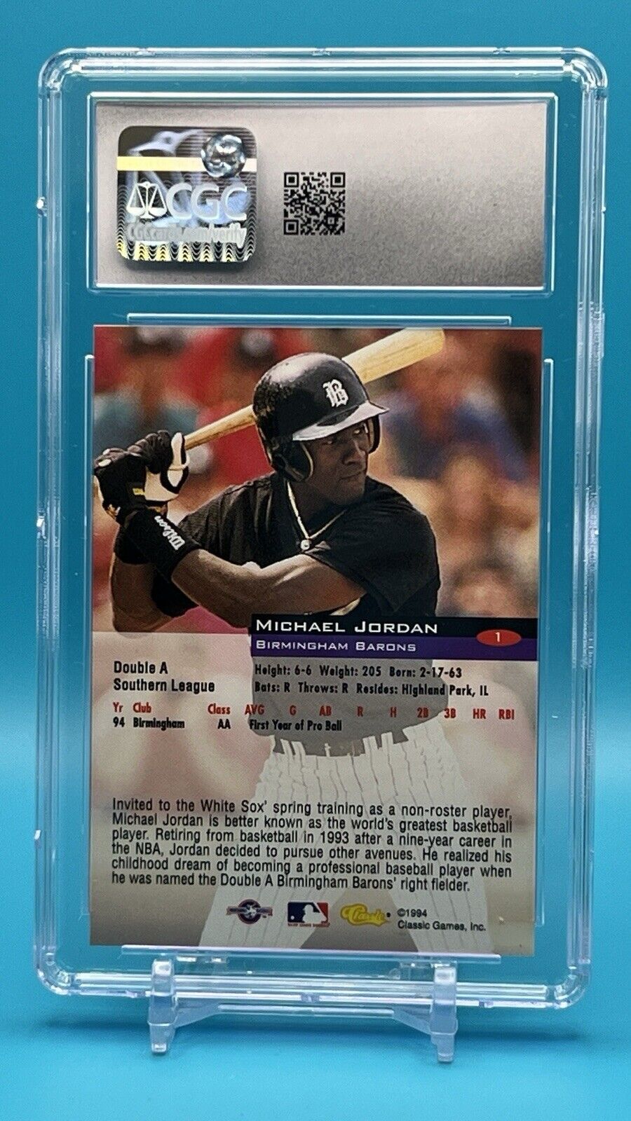 1994 Classic Michael Jordan #1 Birmingham Barons CGC Gem Mint 10 Rare Card