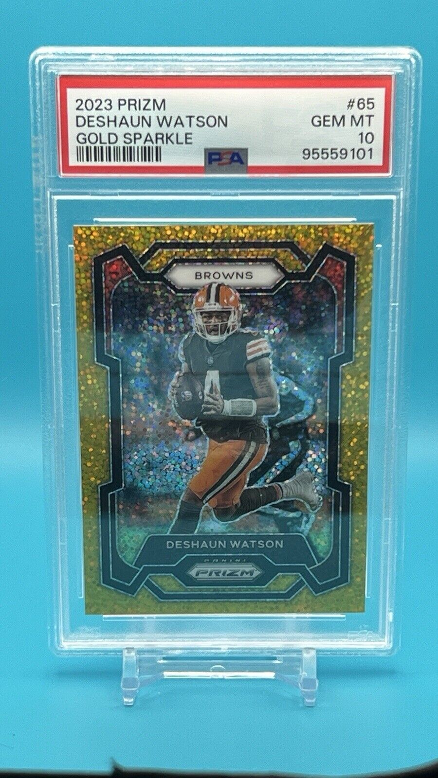 PSA 10 2023 Prizm Football #65 Deshaun Watson 🔥 Gold Sparkle /24 POP 2 🔥