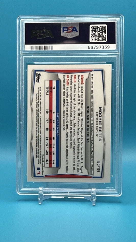 2014 Bowman Chrome Mookie Betts Rookie Card #BCP109 PSA 9 Mint - Future HOF